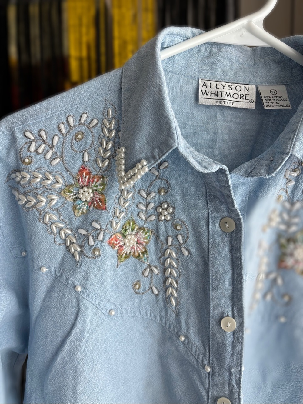 Allyson Whitmore Pale Blue Embroidered Western Shirt Vintage Sz L